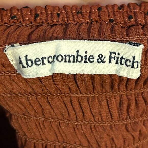 Abercrombie & Fitch Smocked Square Neck Tie Sleeve Crop Top Size Medium Rust - Picture 6 of 9